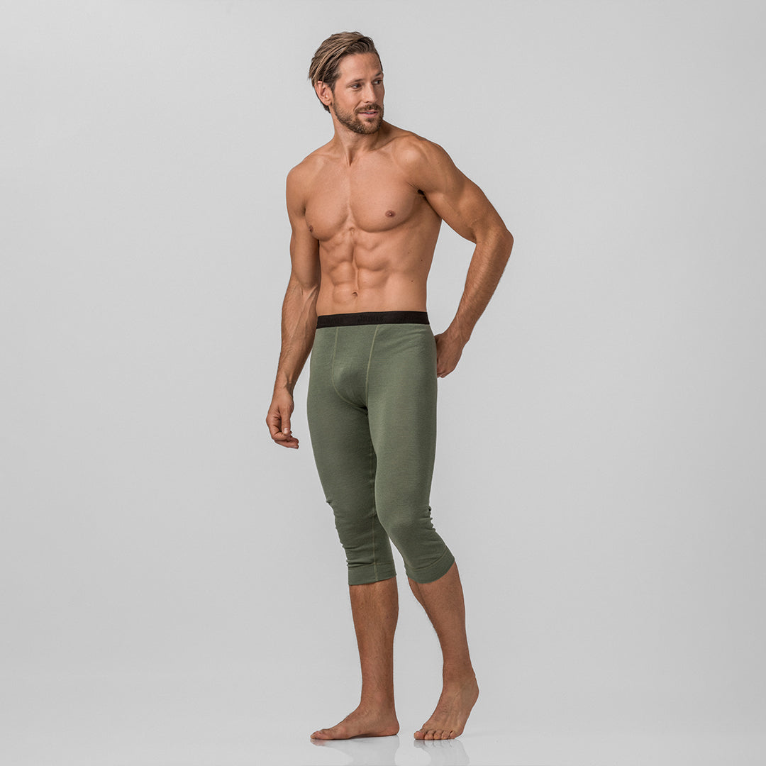 Merinoull 3/4 longs janus herre warm oliven grønn