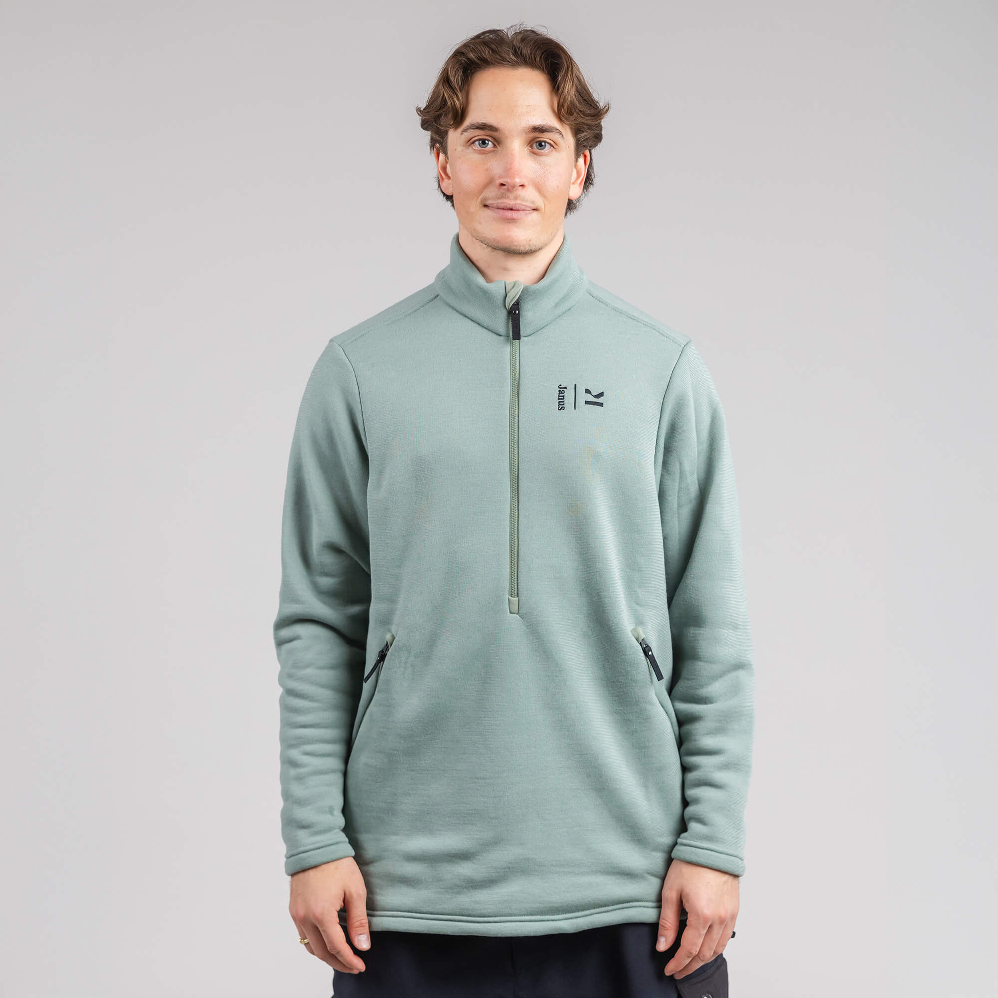 Janus x Kleveland ullfleece polo med zip til herre, farge grønn