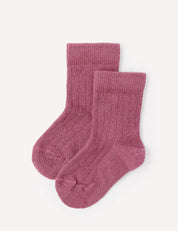 A pair of Hawthorn Rose Socks – Merino Baby Light, featuring a ribbed knit and breathable design, are laid flat on a plain light background with the toe and ankle sections visible.