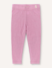 Mauve Orchid Merino Baby Light leggings displayed flat against a white background, showing the front side with an elastic waistband and simple stitching—perfect as a comfortable base layer.