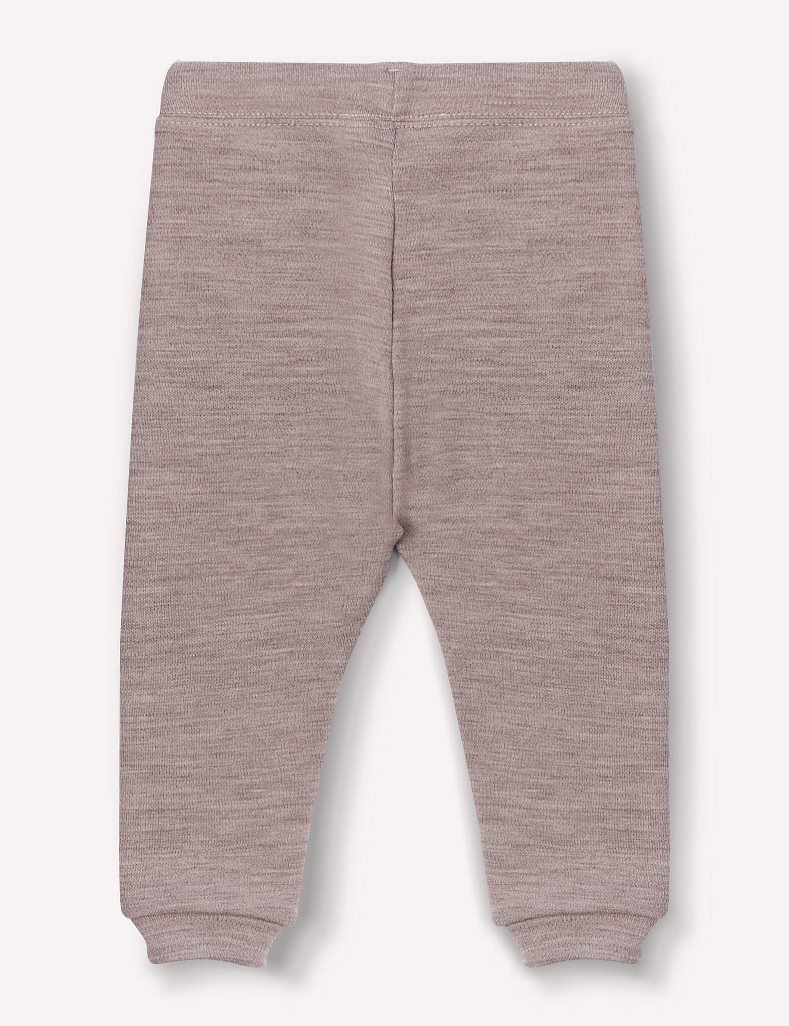 Light brown, knitted Pants – Merino Baby AirWool displayed flat on a plain, light background. Crafted from soft brushed AirWool, these pants feature an elastic waistband and cuffed ankles, with no visible logos, patterns, or embellishments.
