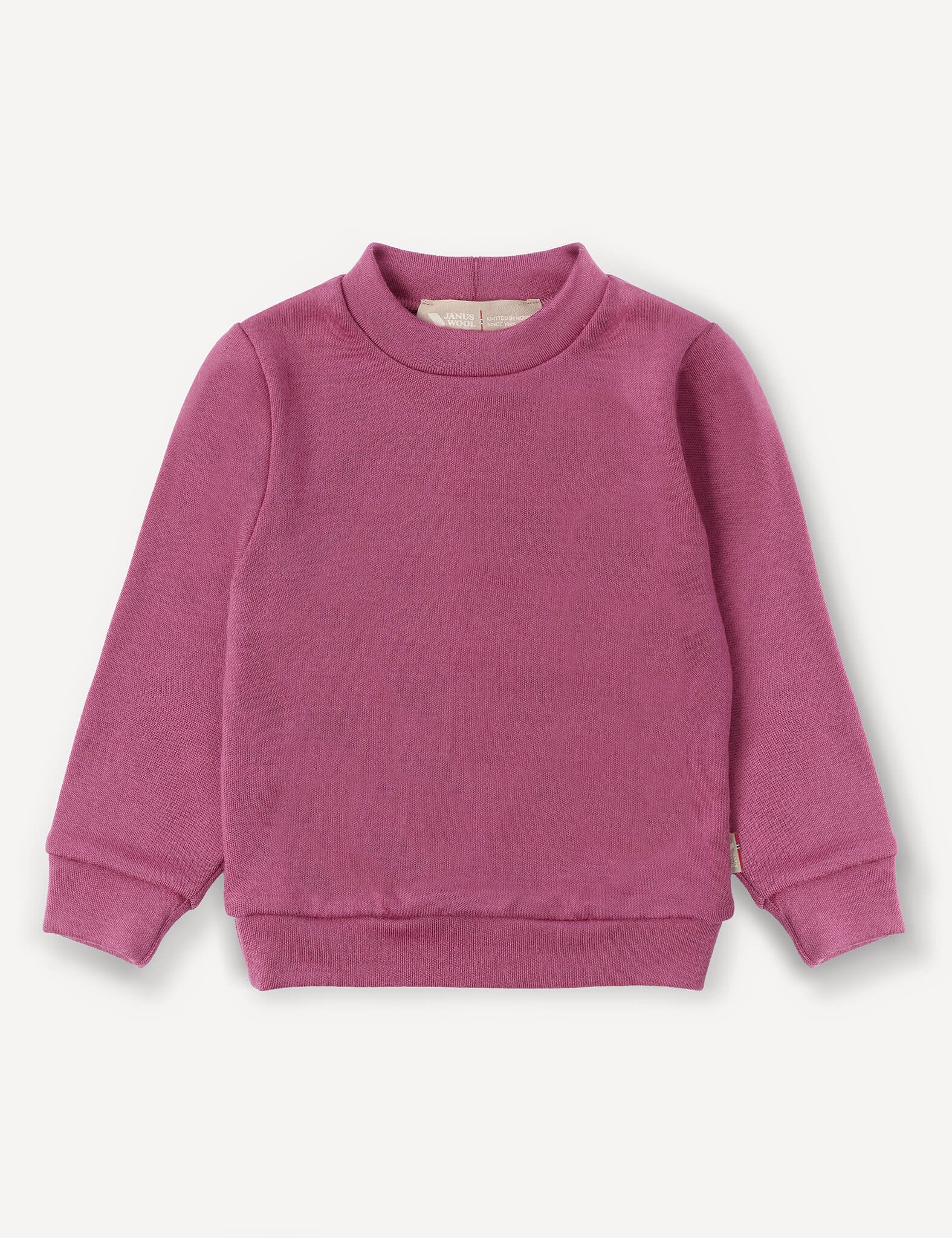 A long-sleeve, crew neck Pullover – Merino Baby AirWool for children in solid Hawthorn Rose, featuring breathable insulation and displayed flat on a white background.