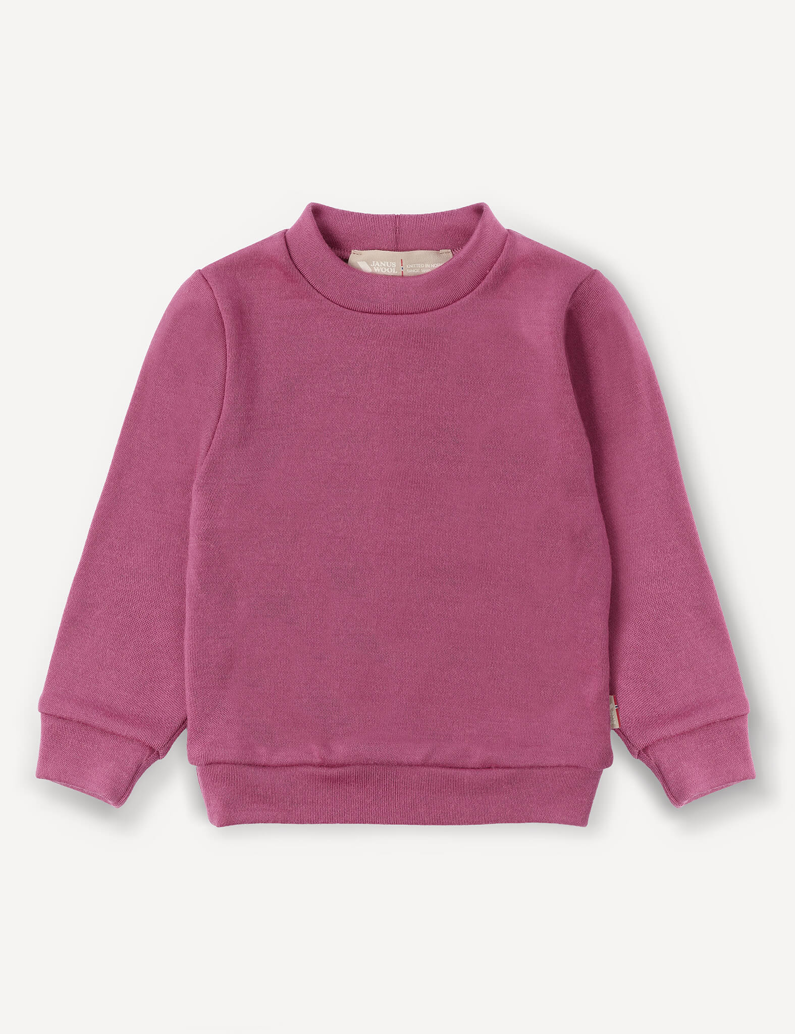 A long-sleeve, crew neck Pullover – Merino Baby AirWool for children in solid Hawthorn Rose, featuring breathable insulation and displayed flat on a white background.