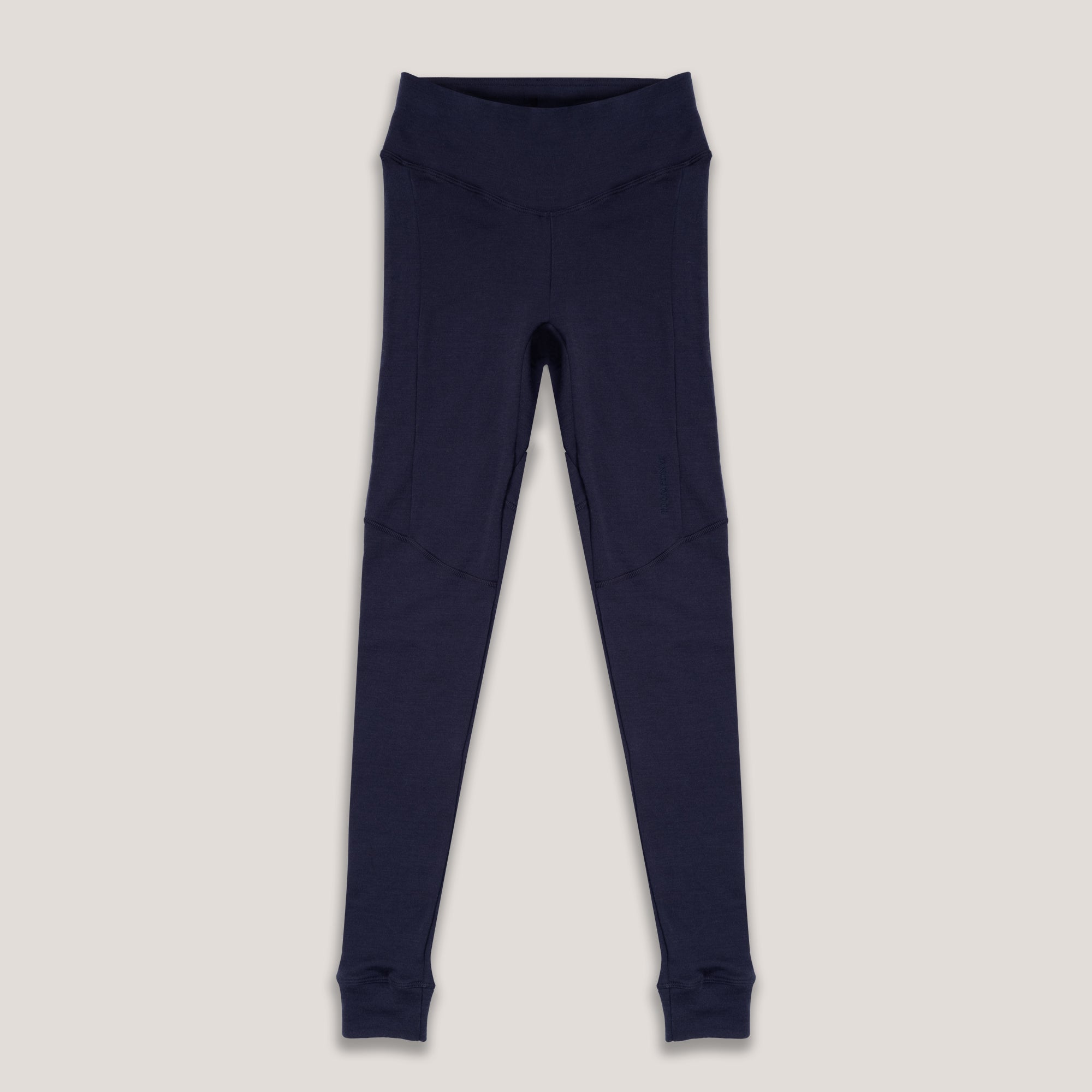 Leggings Merino – AirWool 260 Women in navy: high-waisted merino wool leggings with a wide waistband and fitted legs for warmth and breathability. Shown flat on a neutral light background.