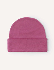 The Beanie – Merino Kids AirWool, in a folded pink design, is displayed flat on a white background, providing extra warmth and breathable comfort.