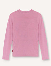 A long-sleeve Crewneck – Merino Kids Light shirt in soft light pink wool jersey, displayed from the back against a plain white background.