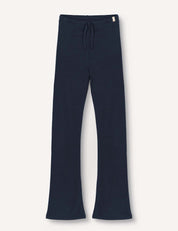 Navy Flarepants – Merino Kids AirWool, crafted from AirWool 260 merino wool and featuring a stylish drawstring waist, are shown full-length and laid flat against a plain light background.