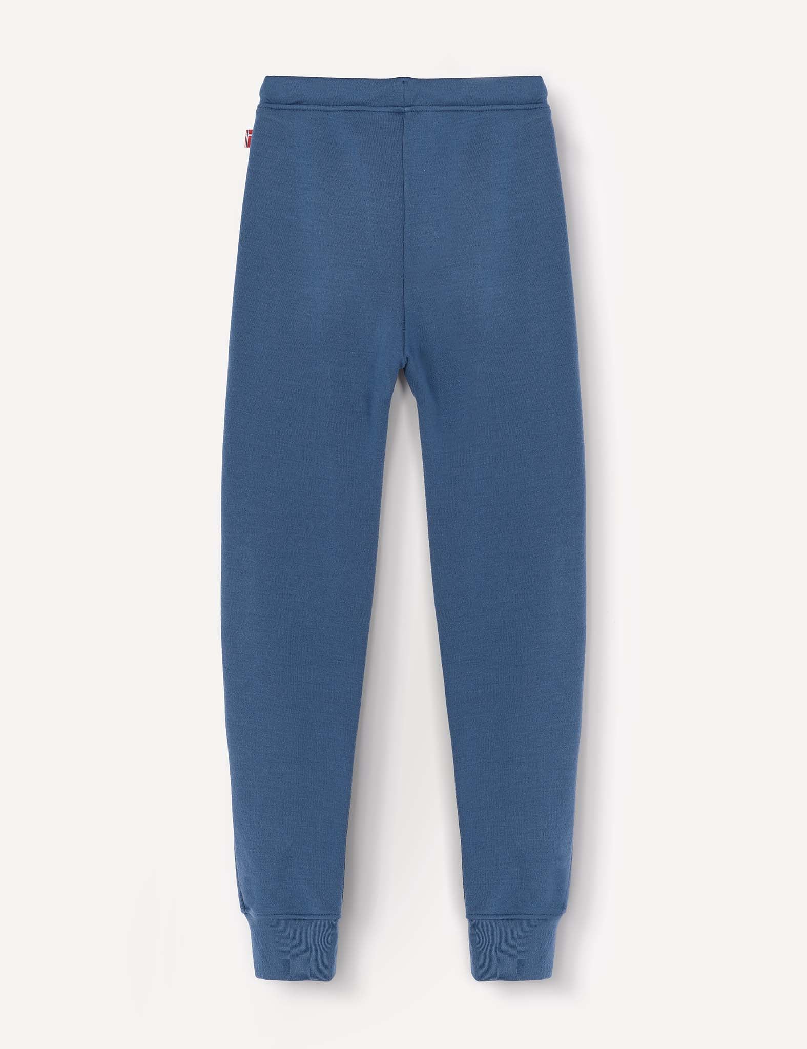 The Merino Kids AirWool Sweatpants are shown laid flat on a white background, highlighting their elastic waistband and ankle cuffs. These cozy sweatpants have a simple, logo-free design with no visible patterns or pockets.