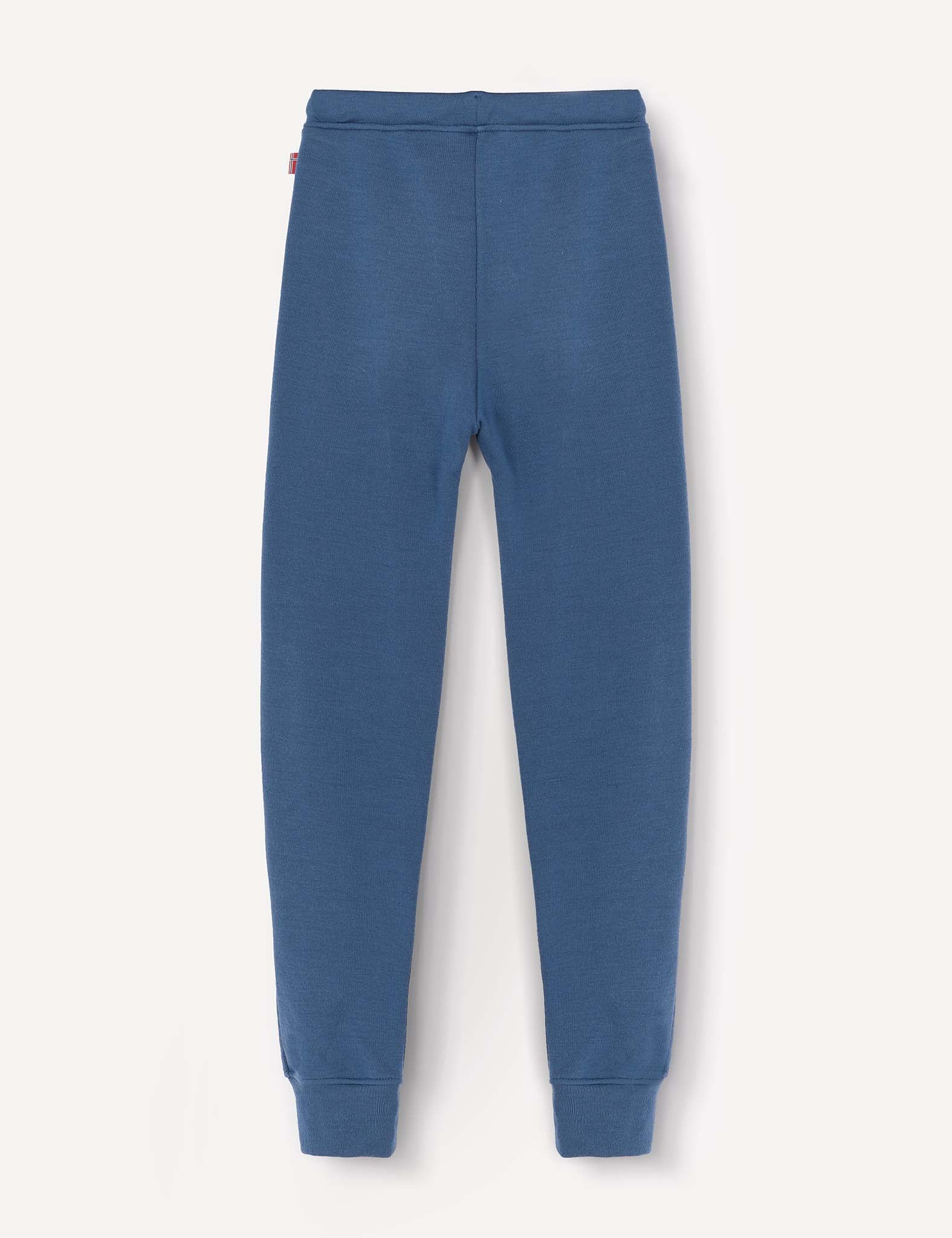 The Merino Kids AirWool Sweatpants are shown laid flat on a white background, highlighting their elastic waistband and ankle cuffs. These cozy sweatpants have a simple, logo-free design with no visible patterns or pockets.