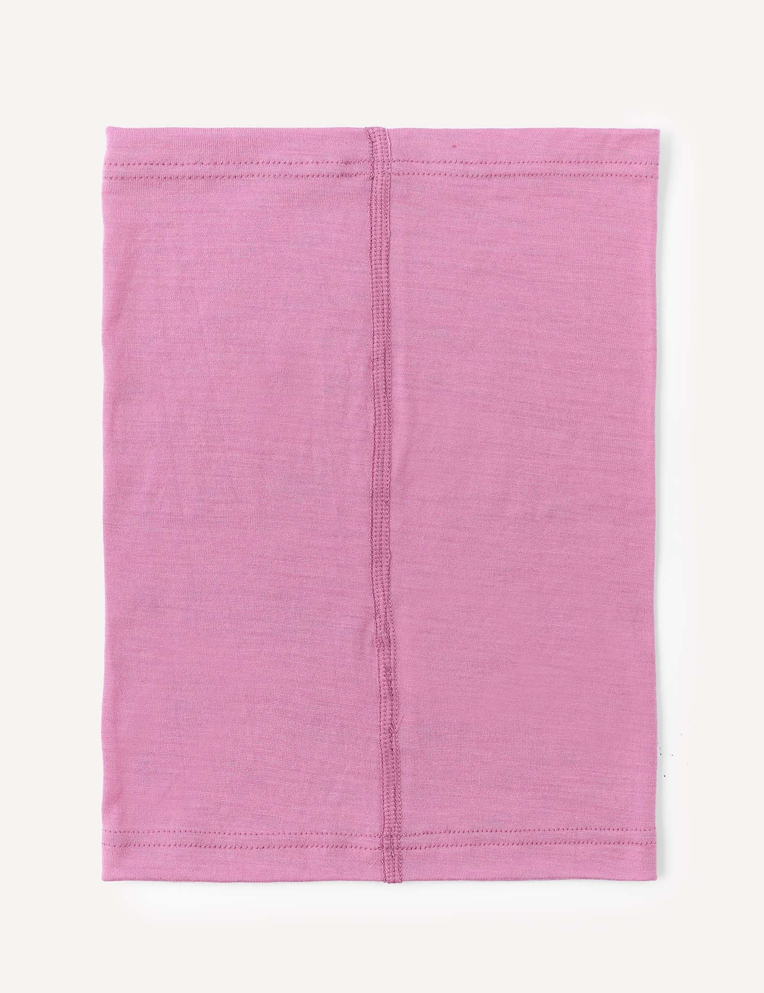 The Neckwarmer – Merino Kids Light is a rectangular wool accessory in light purple, featuring visible vertical center stitching and shown laid flat on a white background.