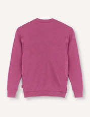 A solid magenta Pullover – Merino Kids AirWool sweater with long sleeves and a crewneck, displayed flat with the back facing up against a white background.