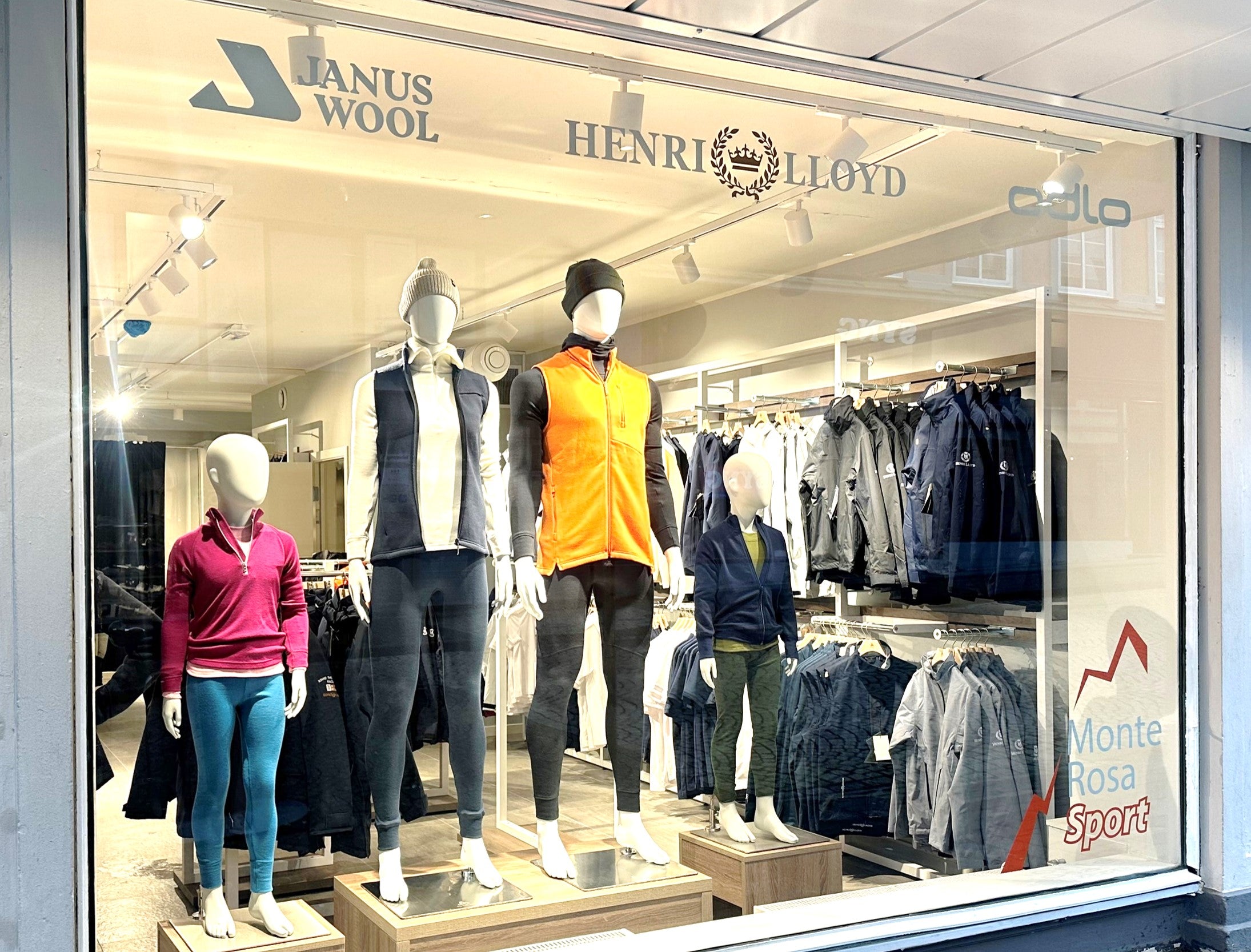 Display of clothing in Janus Wool store window.